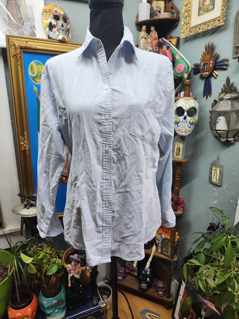 Lee Women's Light Blue Pinstripe Button-Down Shirt